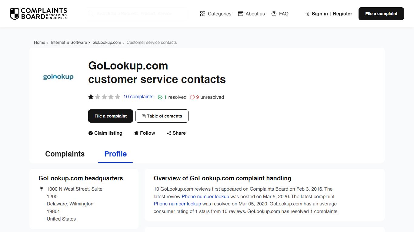 GoLookup.com Contact Number, Email, Support, Information